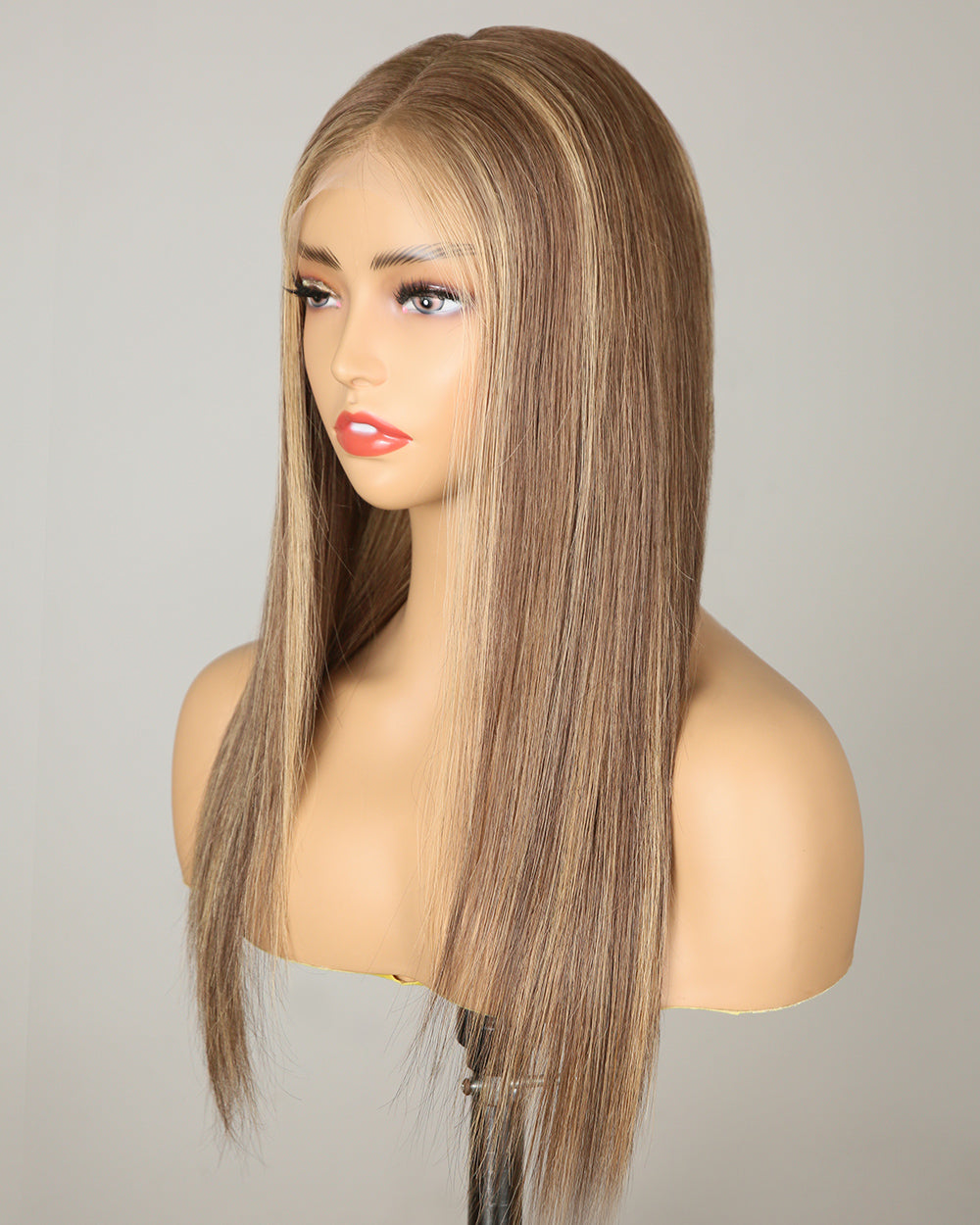 Aurora | 16" Blonde Highlights Straight Human Hair Swiss Lace Closure Wig - WLS004