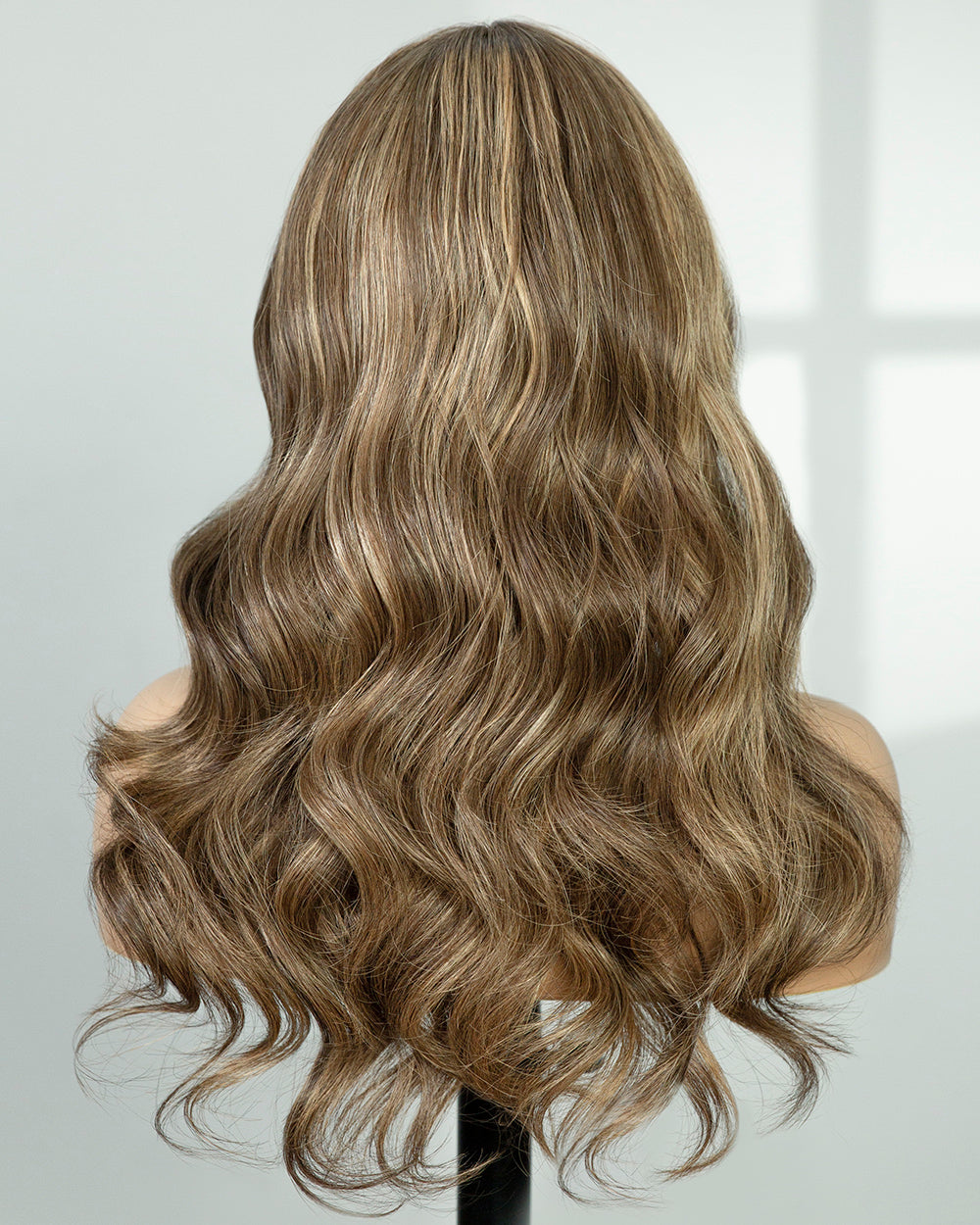 Eleanor | 20" Blonde Highlights Wavy Human Hair Swiss Lace Front Wig - WLW007