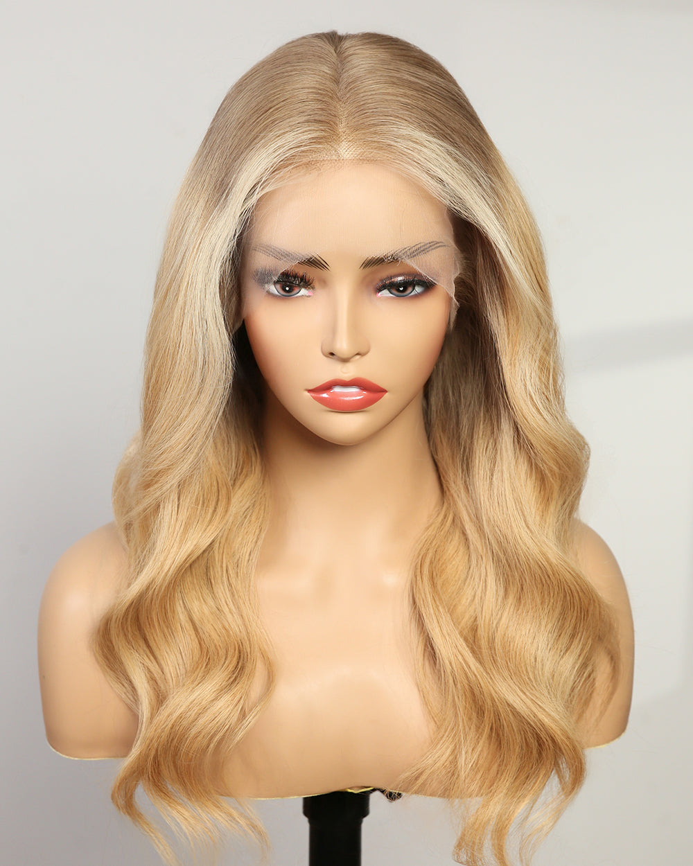 Tessa | 20" Honey Blonde Ombre Wavy Human Hair Swiss Lace Front Wig - WW013