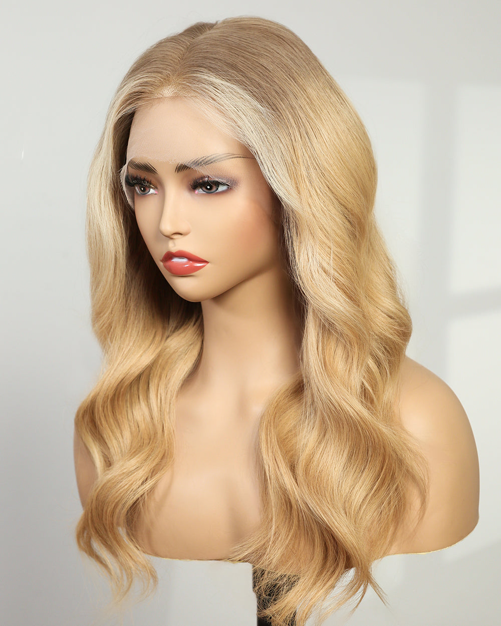 Tessa | 20" Honey Blonde Ombre Wavy Human Hair Swiss Lace Front Wig - WW013