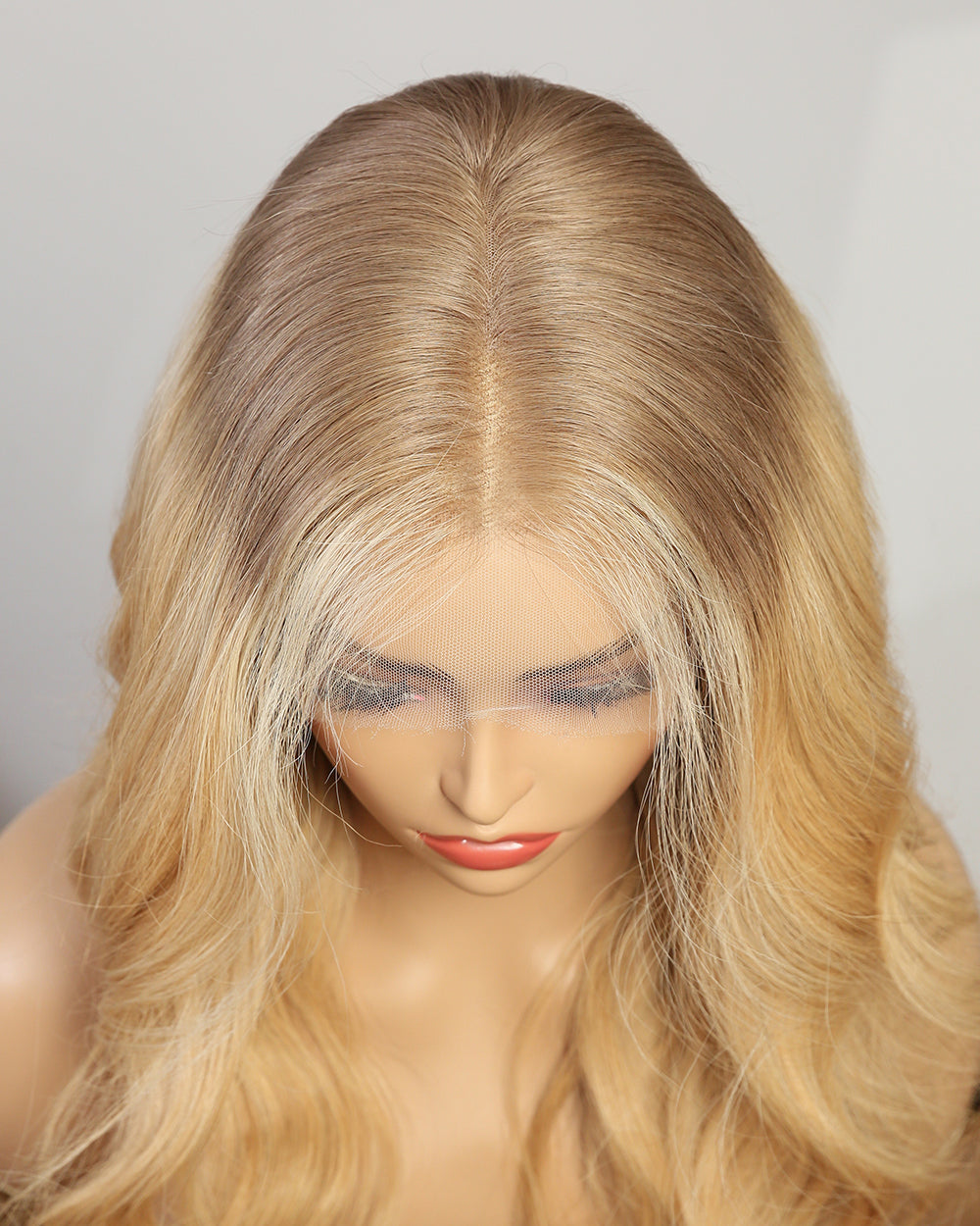 Tessa | 20" Honey Blonde Ombre Wavy Human Hair Swiss Lace Front Wig - WW013