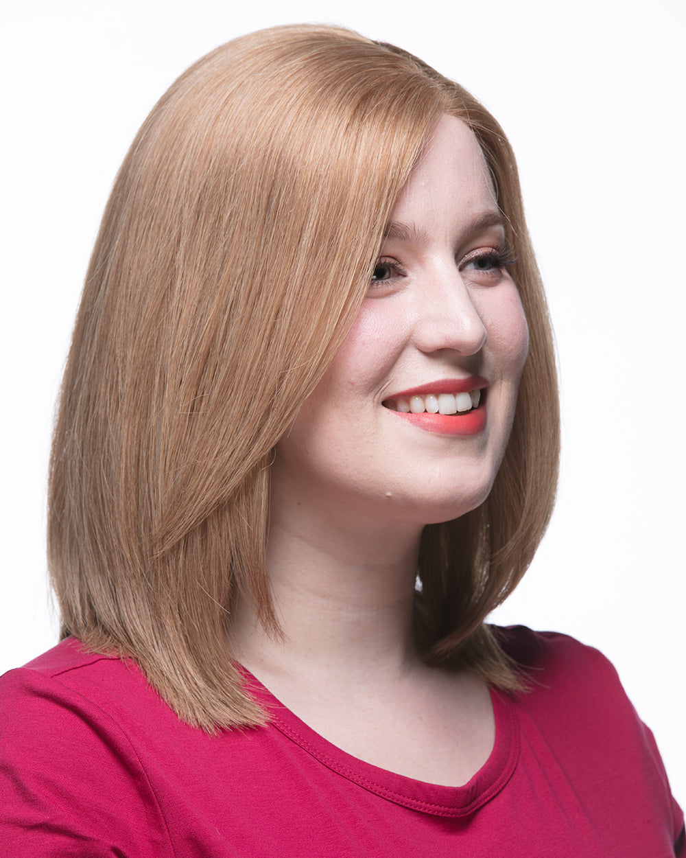 Claire | 14" Light Brown Dark Blonde Shoulder Length with Side Bangs Human Hair Swiss Lace Closure Wig - WS007