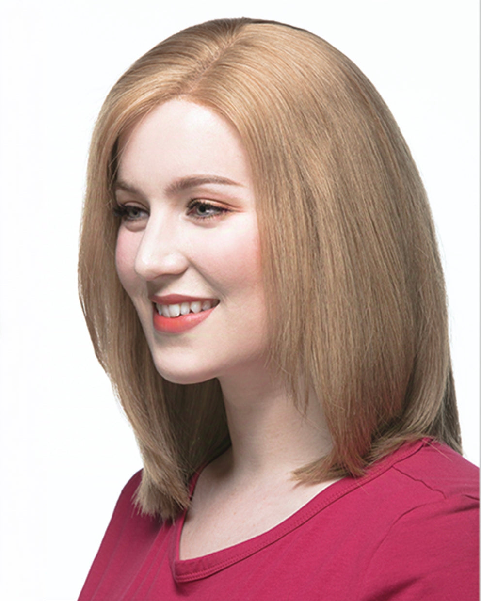 Claire | 14" Light Brown Dark Blonde Shoulder Length with Side Bangs Human Hair Swiss Lace Closure Wig - WS007