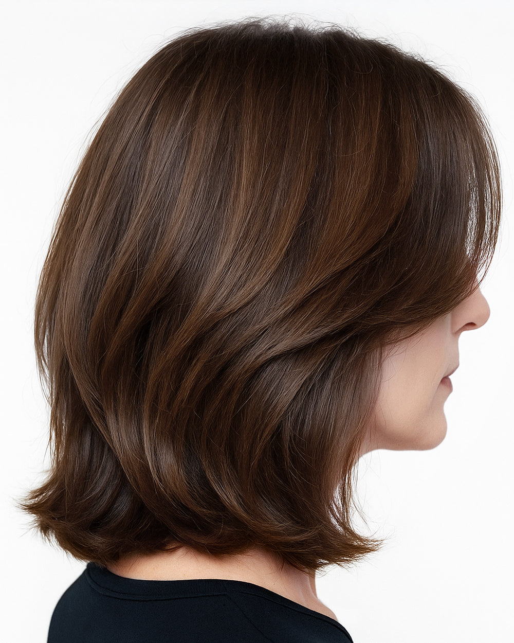 Maya | 12" Brown Straight Bob with Bangs Glueless Swiss Lace Closure Wig - WS013