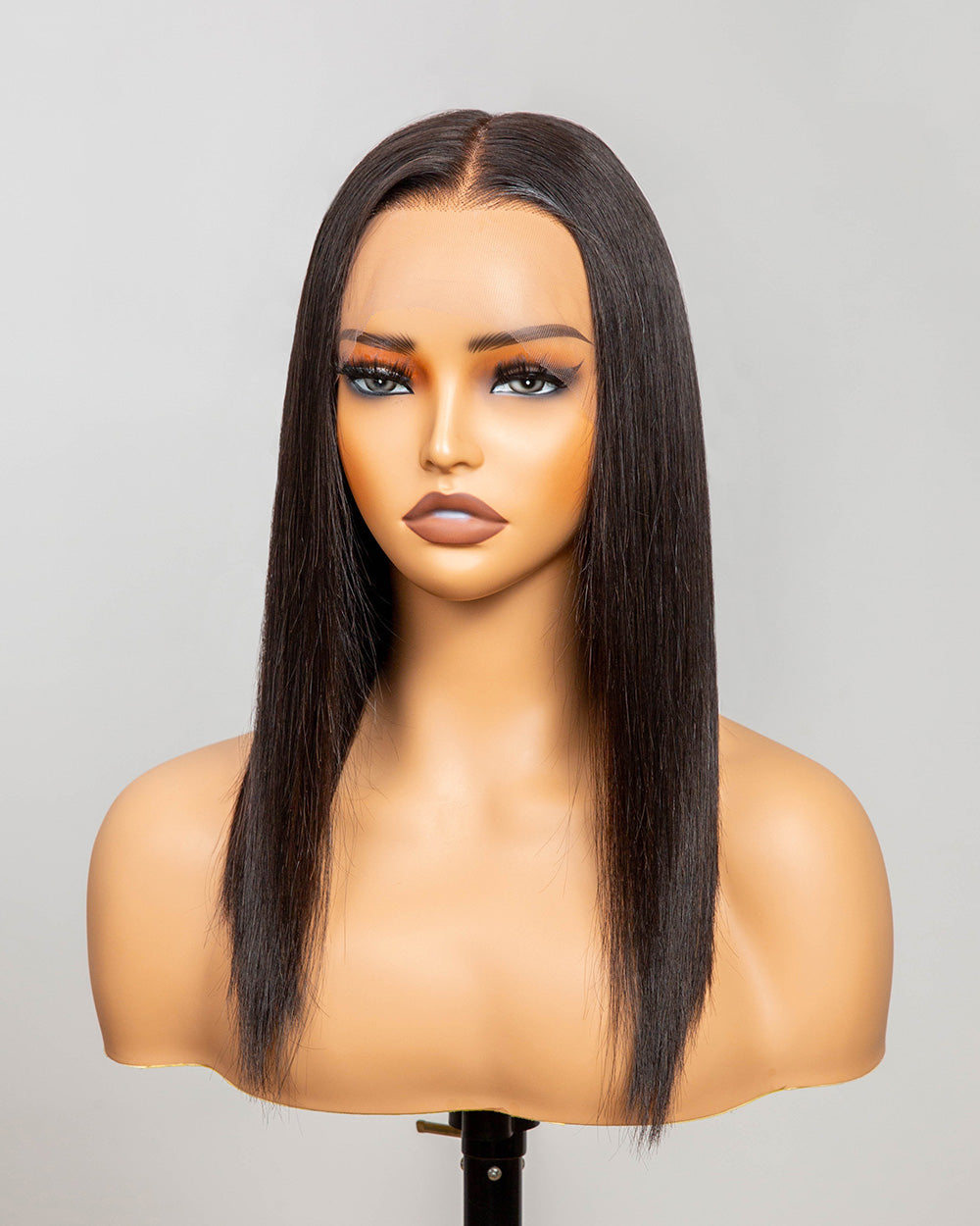 Ava | 16" Black Straight Human Hair Swiss Lace Front Wig - WLS001