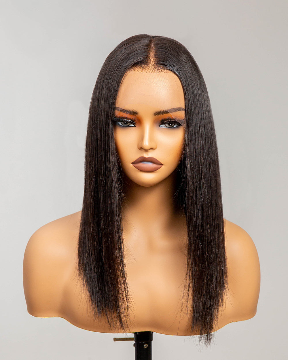 Ava | 16" Black Straight Human Hair Swiss Lace Front Wig - WLS001