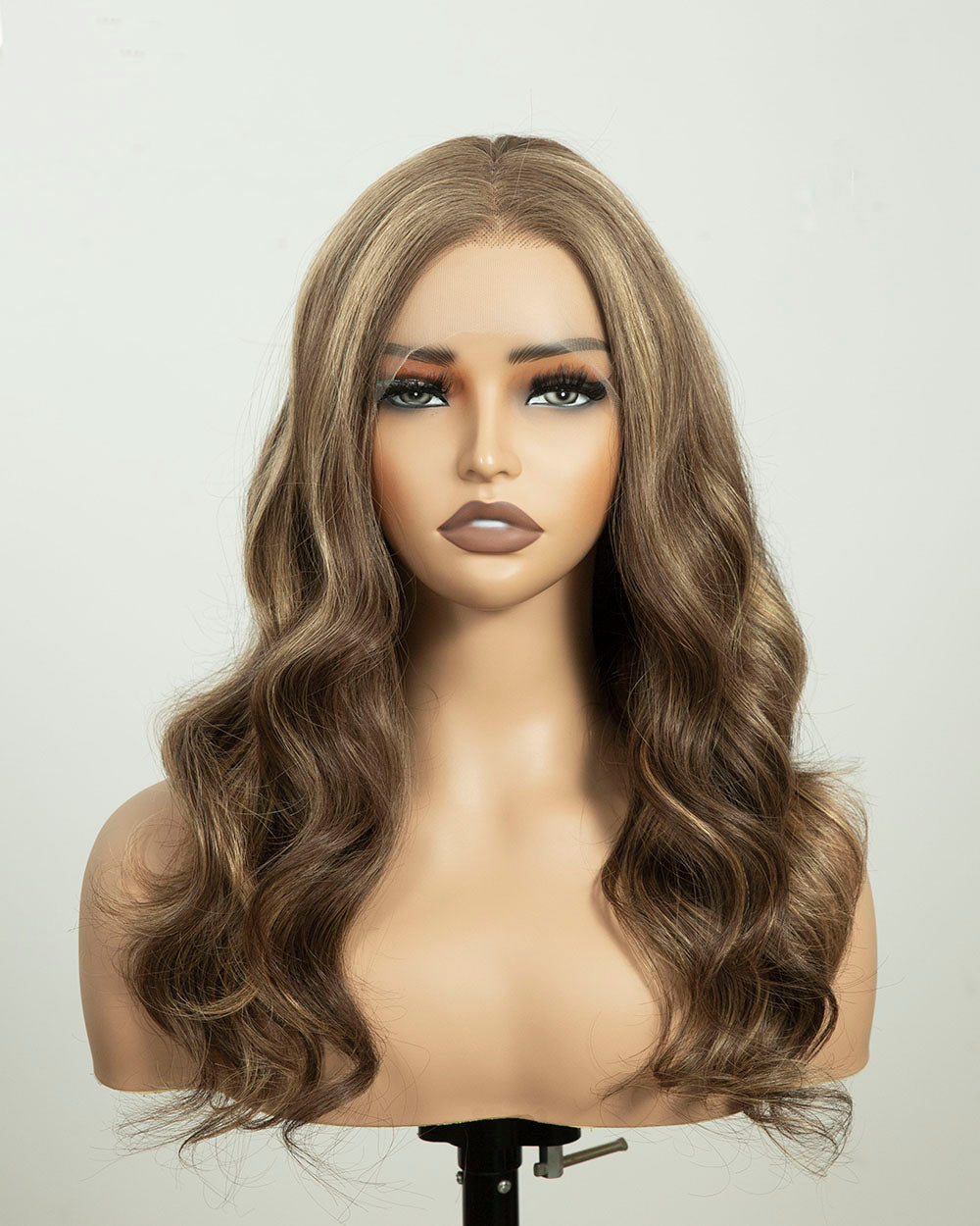 Eleanor | 20" Blonde Highlights Wavy Human Hair Swiss Lace Front Wig - WLW007