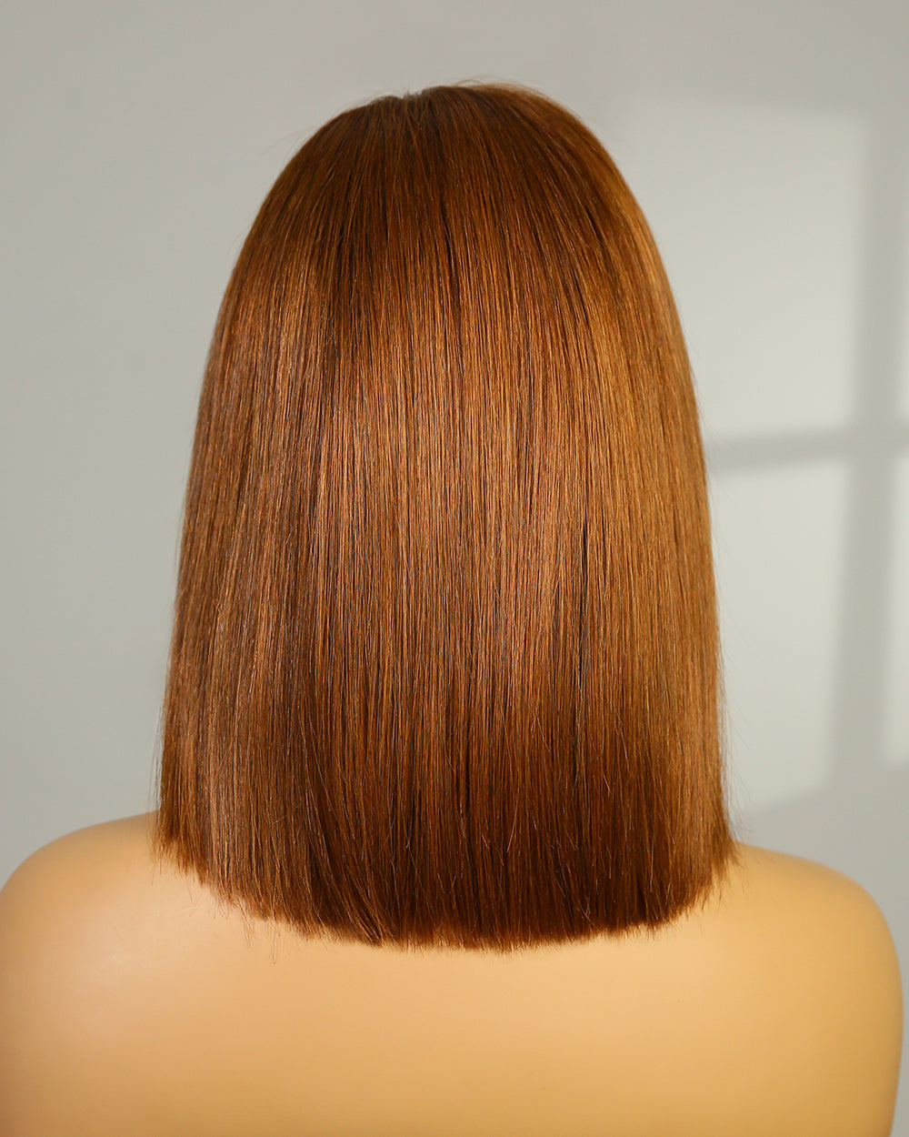 Natalie | 10" Auburn Brown Straight with Bang Human Hair Swiss Lace Front Wig - WS008