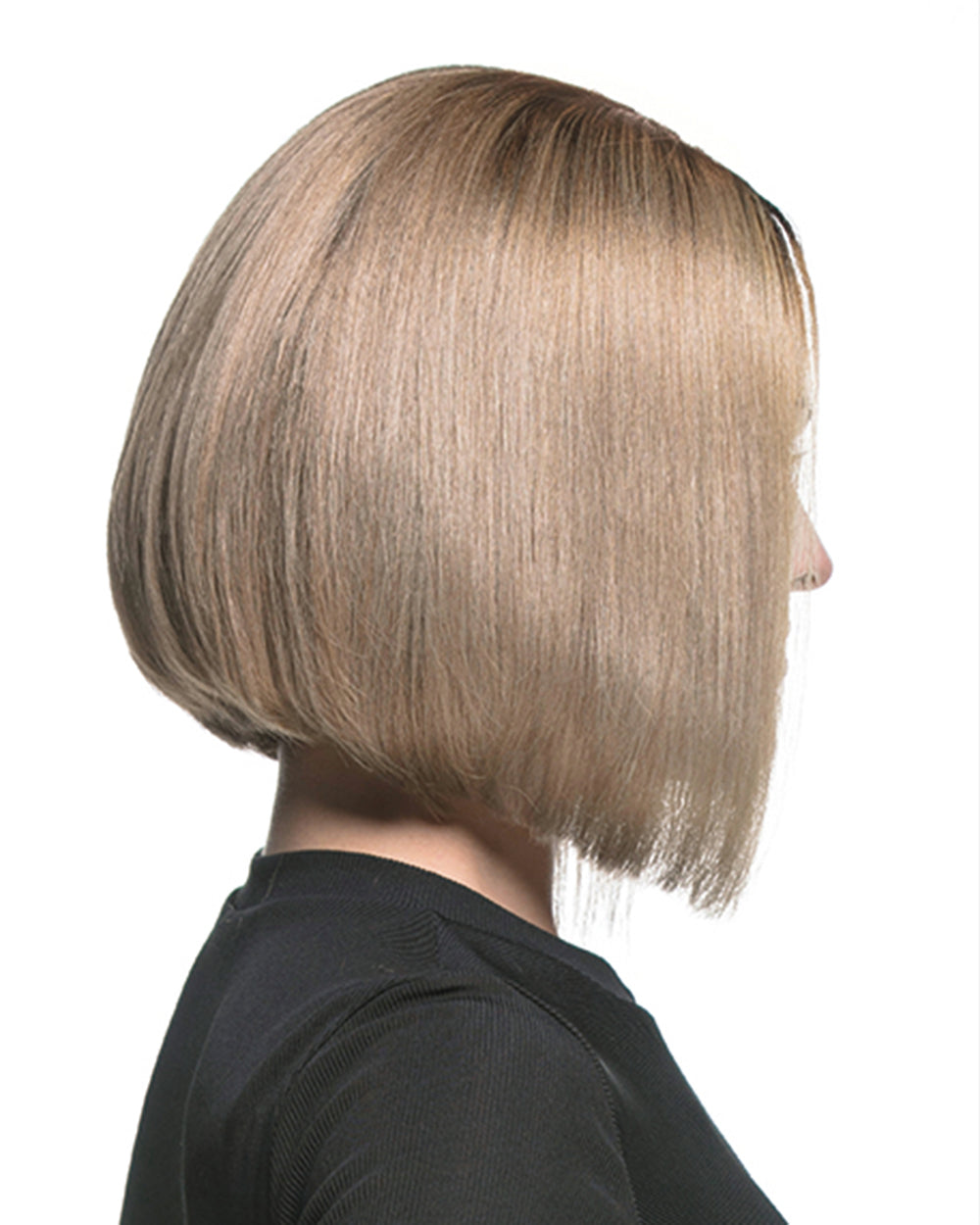 Isabel | 10" Lightest Brown Dark Blonde with Dark Root straight bob Human Hair Swiss Lace Closure Wig - WS010