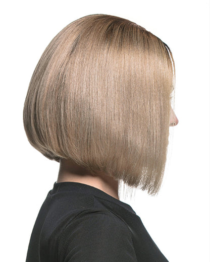 Isabel | 10" Lightest Brown Dark Blonde with Dark Root straight bob Human Hair Swiss Lace Closure Wig - WS010