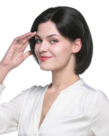 Mia | 10" Natural Black Bob Human Hair Swiss Lace Closure Wig - WS011