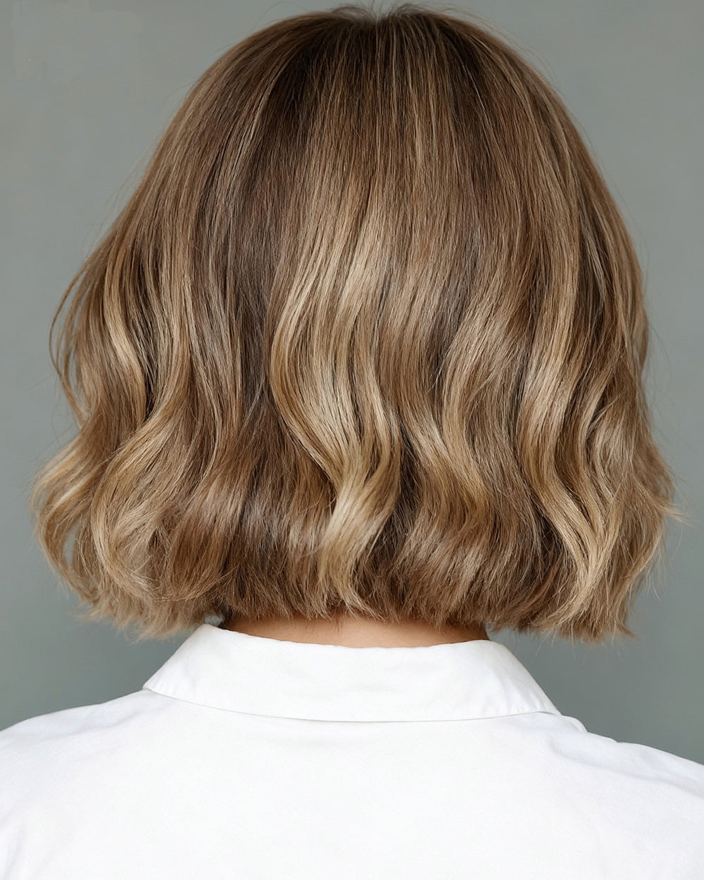 Lenae | 12" Honey Tea Brown with Blonde Highlight Wavy Bob Glueless Swiss Lace Closure Wig - WW051