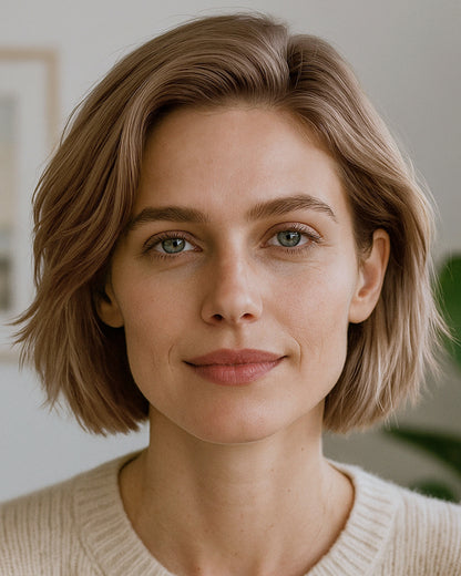 Hollis | 12" Linen brown Bob Glueless Swiss Lace Closure Wig - WS021