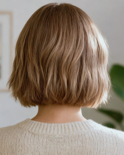 Hollis | 12" Linen brown Bob Glueless Swiss Lace Closure Wig - WS021