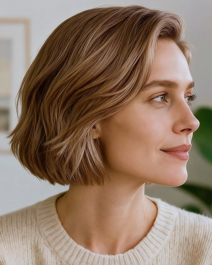 Hollis | 12" Linen brown Bob Glueless Swiss Lace Closure Wig - WS021