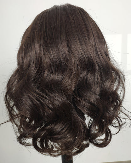 Liquidation | Perruque Lace Front Suisse 14 Pouces Cheveux Humains Ondulés Marron Foncé - RTW-677