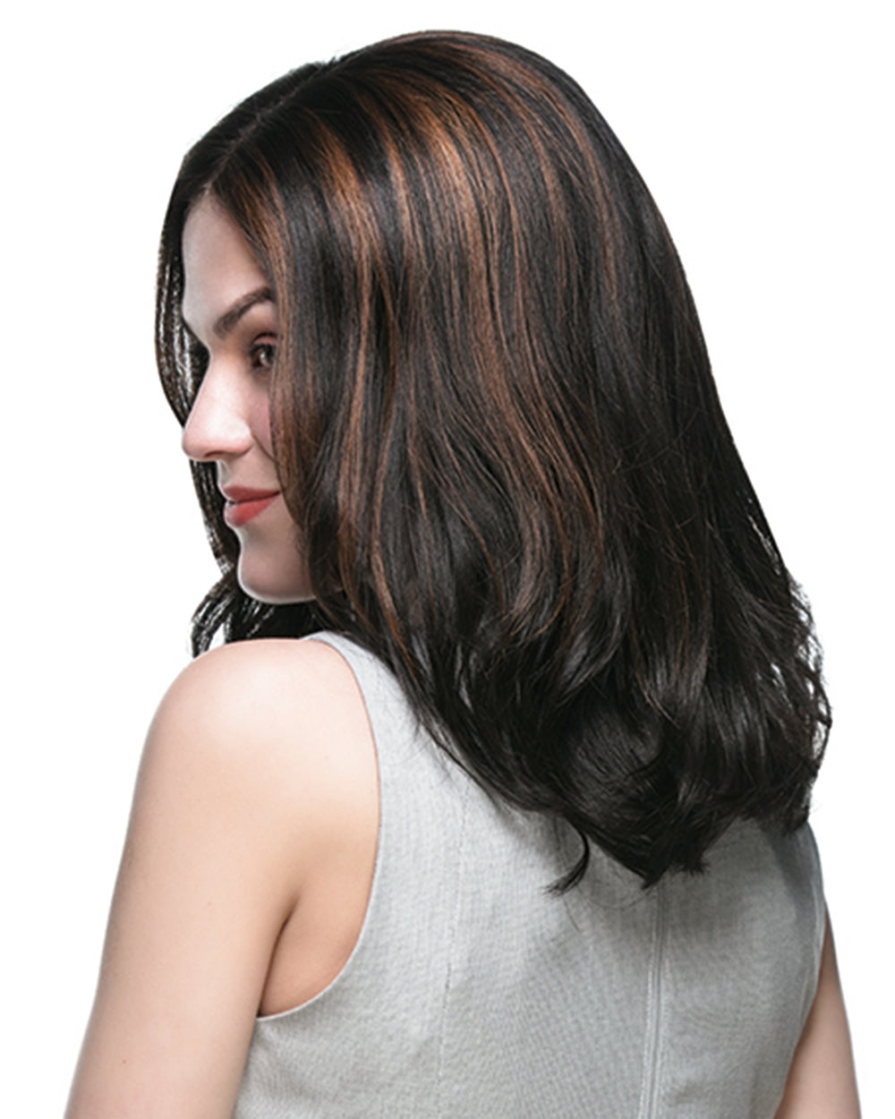 Sonya | 14" Natural Black with Brown Highlight Wavy Human Hair Swiss Lace Closure Wig - WW024