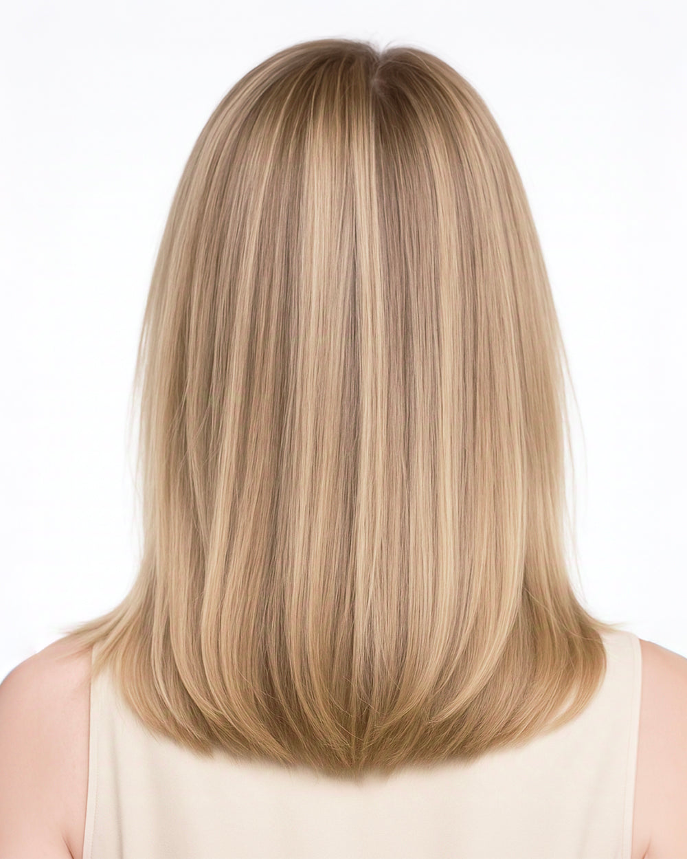 Lola | 14" Rooted Blonde Straight with Bangs Glueless Swiss Lace Closure Wig - WS014