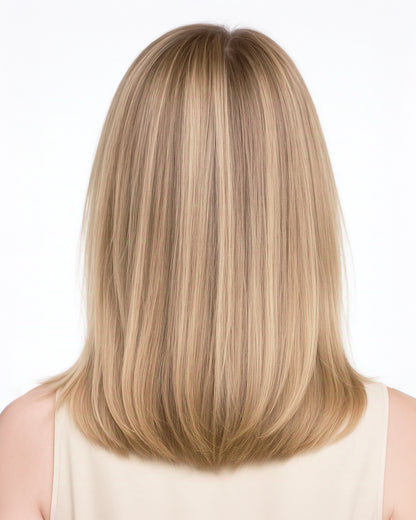 Lola | 14" Rooted Blonde Straight with Bangs Glueless Swiss Lace Closure Wig - WS014