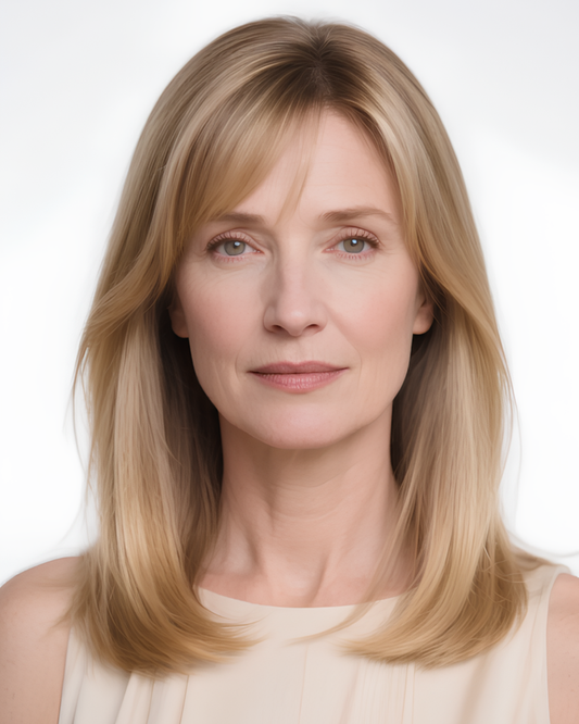 Lola | 14" Rooted Blonde Straight with Bangs Glueless Swiss Lace Closure Wig - WS014