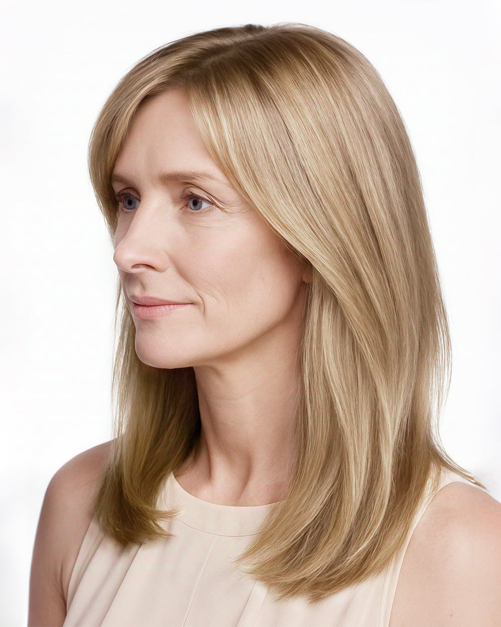 Lola | 14" Rooted Blonde Straight with Bangs Glueless Swiss Lace Closure Wig - WS014