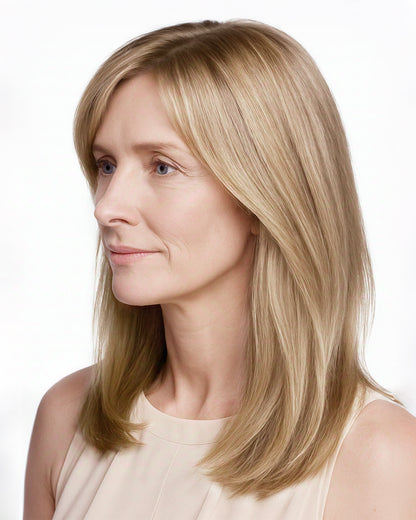 Lola | 14" Rooted Blonde Straight with Bangs Glueless Swiss Lace Closure Wig - WS014