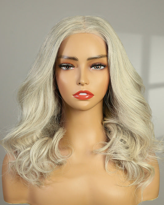Ellie | 14" Silver Grey Wavy Human Hair Swiss Lace Front Wig - WW020