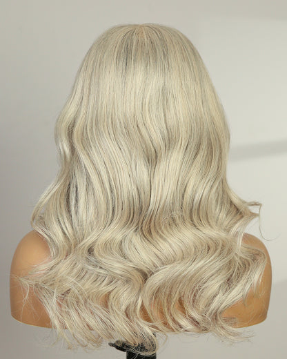 Ellie | 14" Silver Grey Wavy Human Hair Swiss Lace Front Wig - WW020