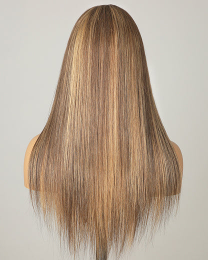 Aurora | 16" Blonde Highlights Straight Human Hair Swiss Lace Closure Wig - WLS004