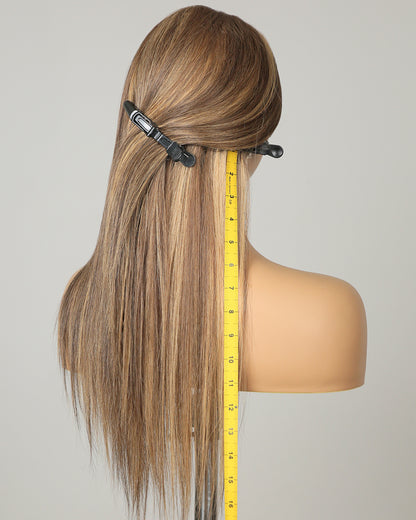 Aurora | 16" Blonde Highlights Straight Human Hair Swiss Lace Closure Wig - WLS004