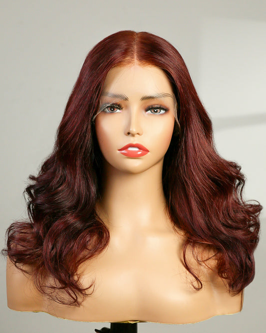 Bella | 16" Mahogany Brown Wave Human Hair Swiss Lace Closure Wig - WW021