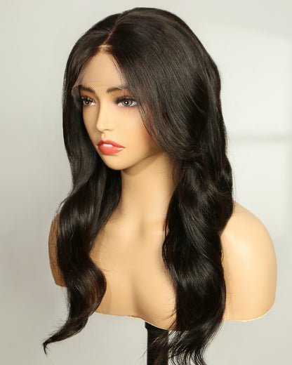 Ella | 16" Natural Black with Loose Waves Swiss Lace Closure Wig - WW029