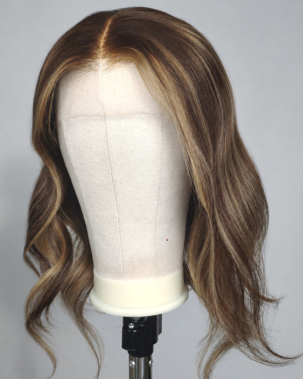 Lillian | 16" Mushroom Brown with Beige Highlights Body Wave Human Hair Lace Closure Wig - WW080