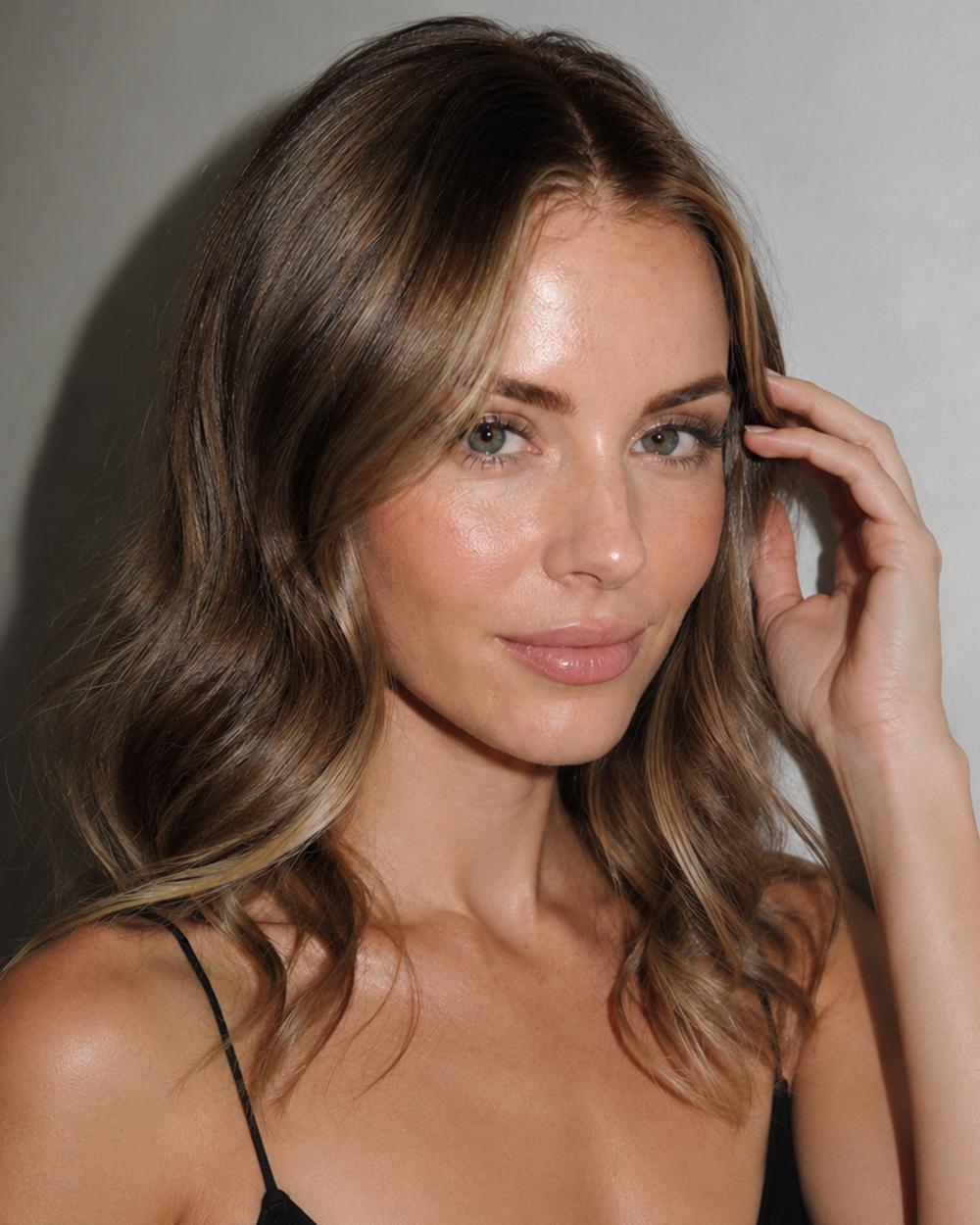 Lillian | 16" Mushroom Brown with Beige Highlights Body Wave Human Hair Lace Closure Wig - WW080