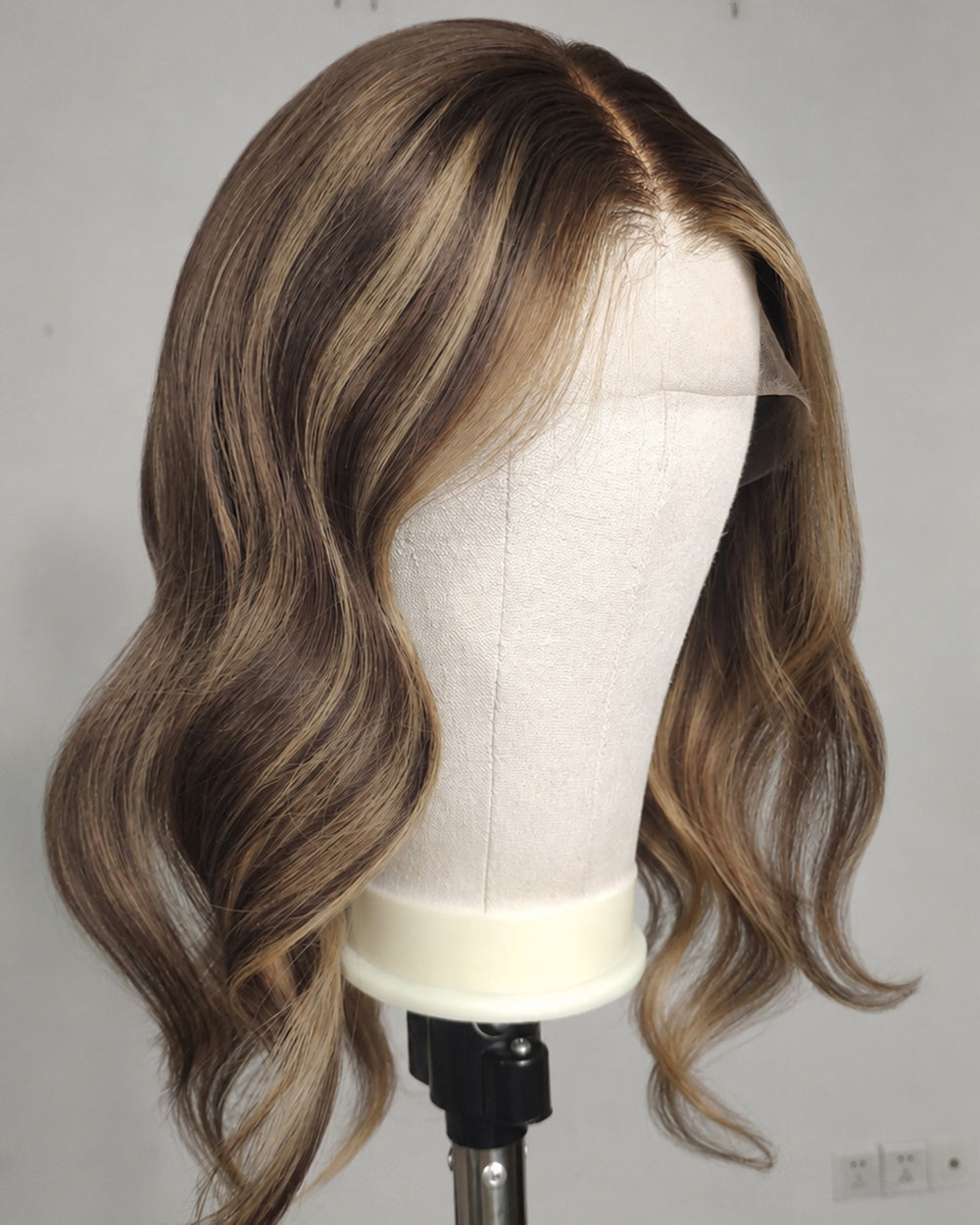 Lillian | 16" Mushroom Brown with Beige Highlights Body Wave Human Hair Lace Closure Wig - WW080