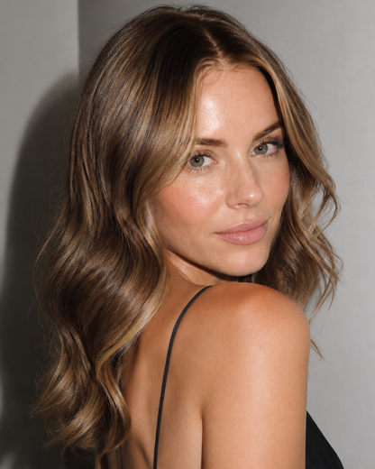 Lillian | 16" Mushroom Brown with Beige Highlights Body Wave Human Hair Lace Closure Wig - WW080