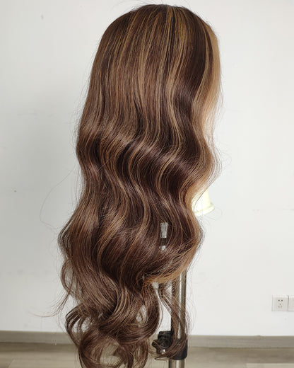 Ausverkauf | 22 Zoll Aschblond Lang Gewellt Echthaar Swiss Lace Closure Perücke - RT-2189
