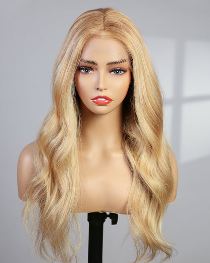 Sophie | 20" Golden Blonde Loose Wave Human Hair Swiss Lace Closure Wig - WW017