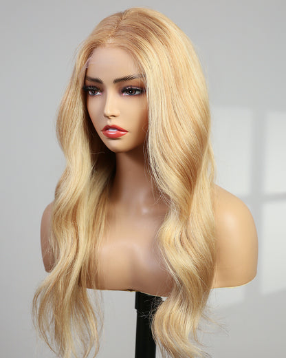 Sophie | 20" Golden Blonde Loose Wave Human Hair Swiss Lace Closure Wig - WW017