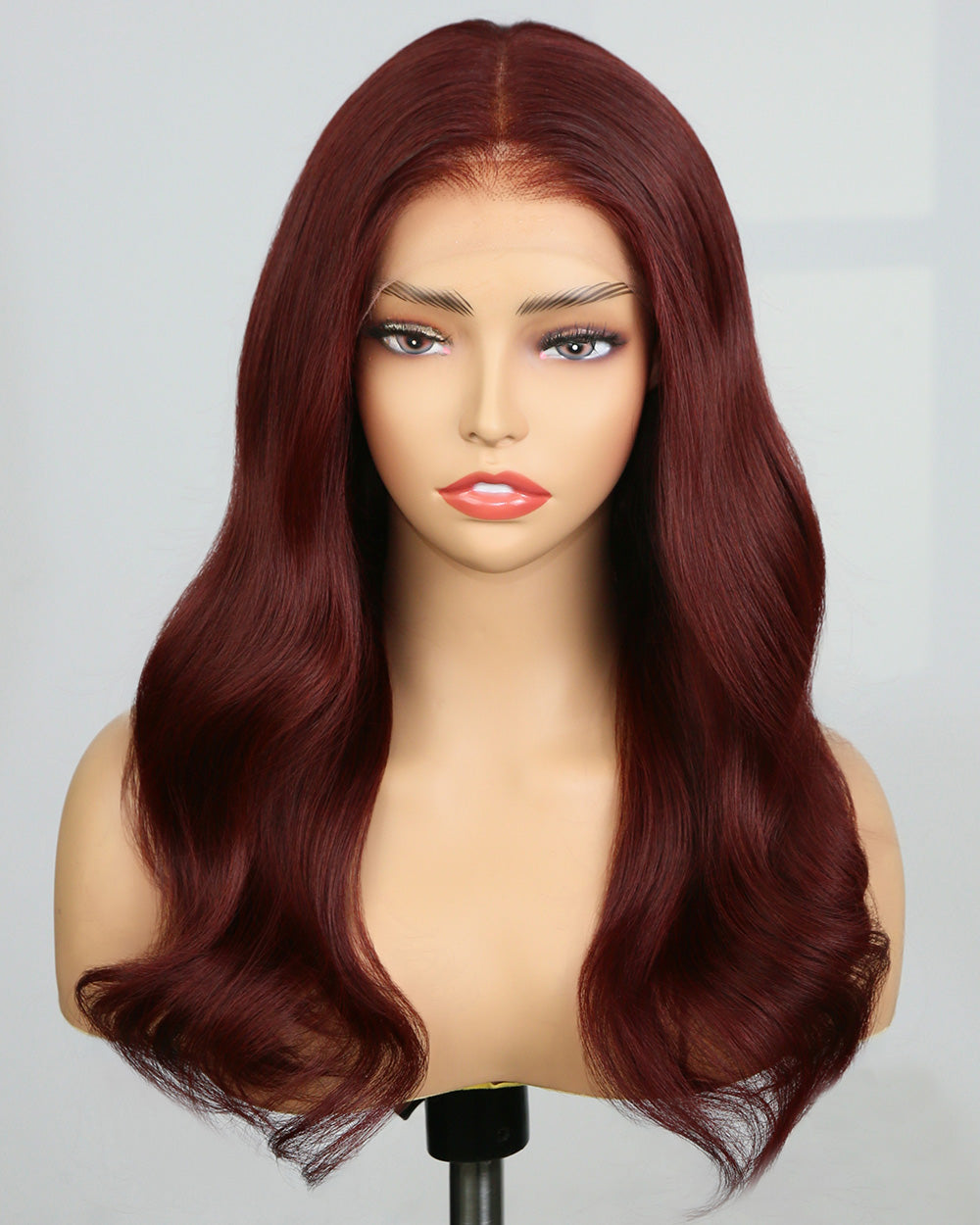 Liquidations | Perruque Lace Closure en cheveux naturels ondulés rouge bordeaux, 20 pouces, prête à porter - RTW-600