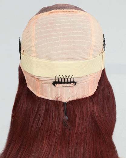 Liquidations | Perruque Lace Closure en cheveux naturels ondulés rouge bordeaux, 20 pouces, prête à porter - RTW-600