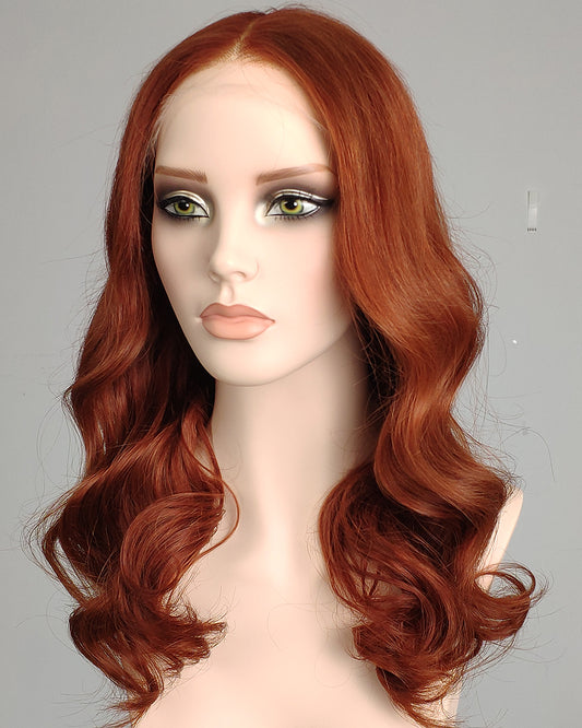 Clearance | 20 Inches Medium Ginger Wavy Human Hair Swiss Lace Closure Wig