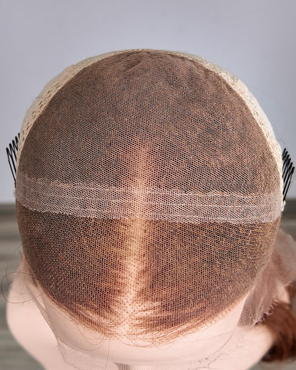 Ausverkauf | 14 Zoll tiefe braune gewellte Echthaar Swiss Lace Front Perücke - RTW-677