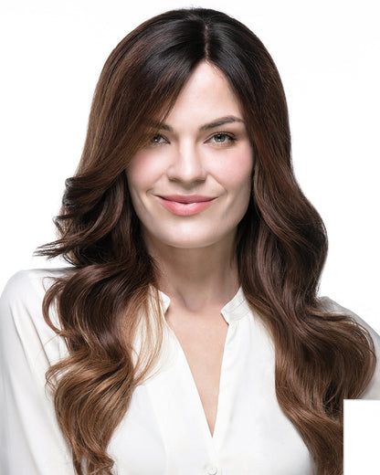 Angelina | 20" Light Medium Brown with Dark Root Wavy Human Hair Swiss Lace Closure Wig - WW023