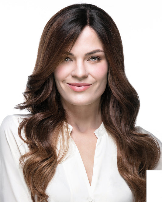 Angelina | 20" Light Medium Brown with Dark Root Wavy Human Hair Swiss Lace Closure Wig - WW023