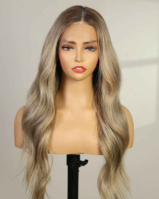 Amber | 20" Platinum Blonde Highlights Human Hair Swiss Lace Closure Wig - WW019