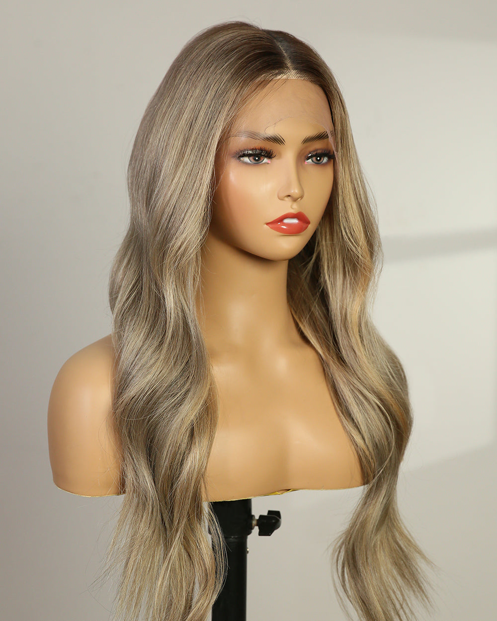 Amber | 20" Platinum Blonde Highlights Human Hair Swiss Lace Closure Wig - WW019
