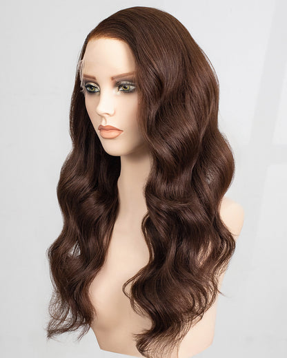 Ausverkauf | 22 Zoll Aschblond Lang Gewellt Echthaar Swiss Lace Closure Perücke - RT-2189