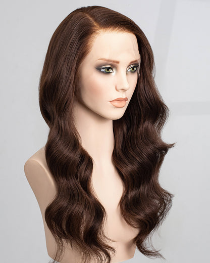 Ausverkauf | 22 Zoll Aschblond Lang Gewellt Echthaar Swiss Lace Closure Perücke - RT-2189