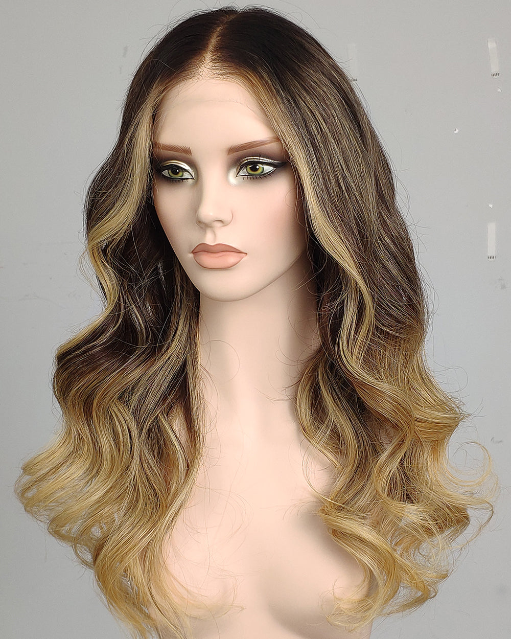 Ausverkauf | 22 Zoll Aschblond Lang Gewellt Echthaar Swiss Lace Closure Perücke - RT-2189